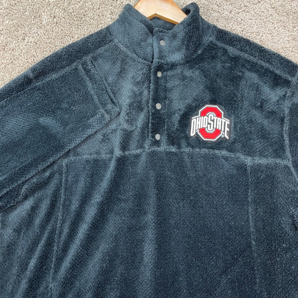 Ohio State Buckeyes Pullover Mens Large Gray Snap Neck Closure Sherpa Fleece EUC